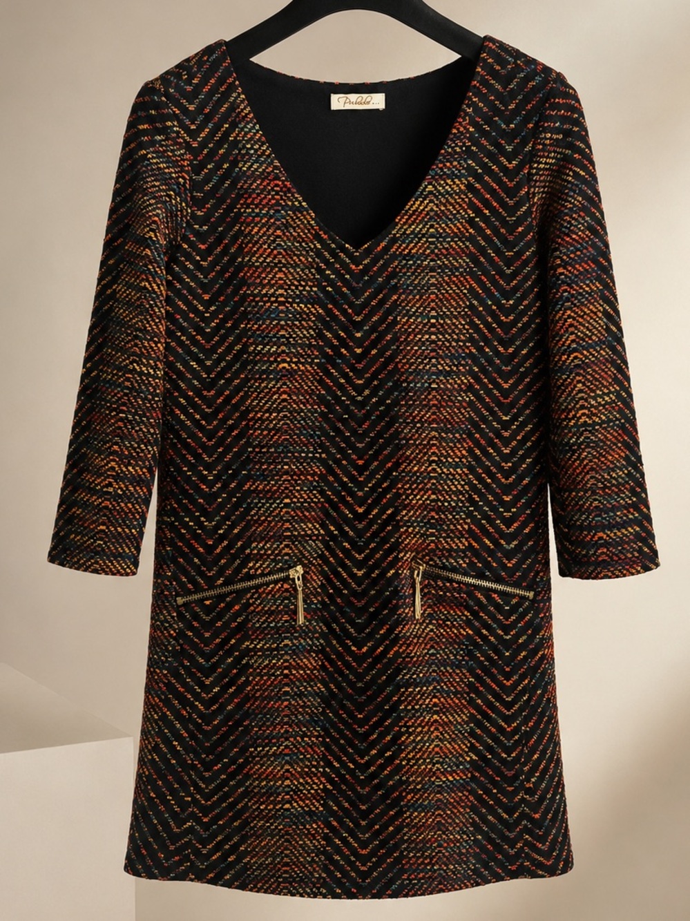 Textured Jacquard Chevron Dress with 3/4 Sleeves. Never worn.